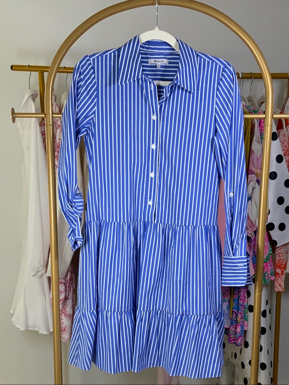 Madewell Blue and White Striped Tiered Shirt Dress - Kids